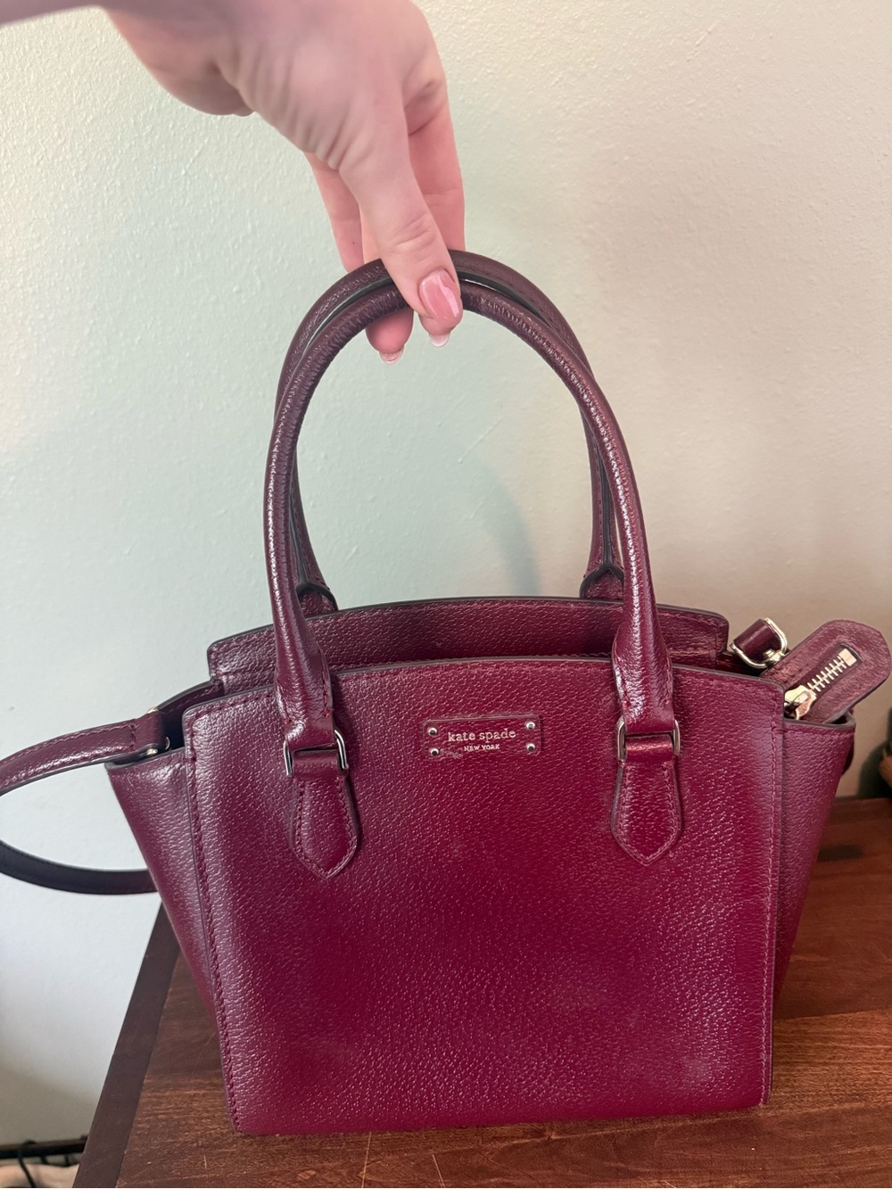 kate spade Burgundy Pebbled Leather Satchel